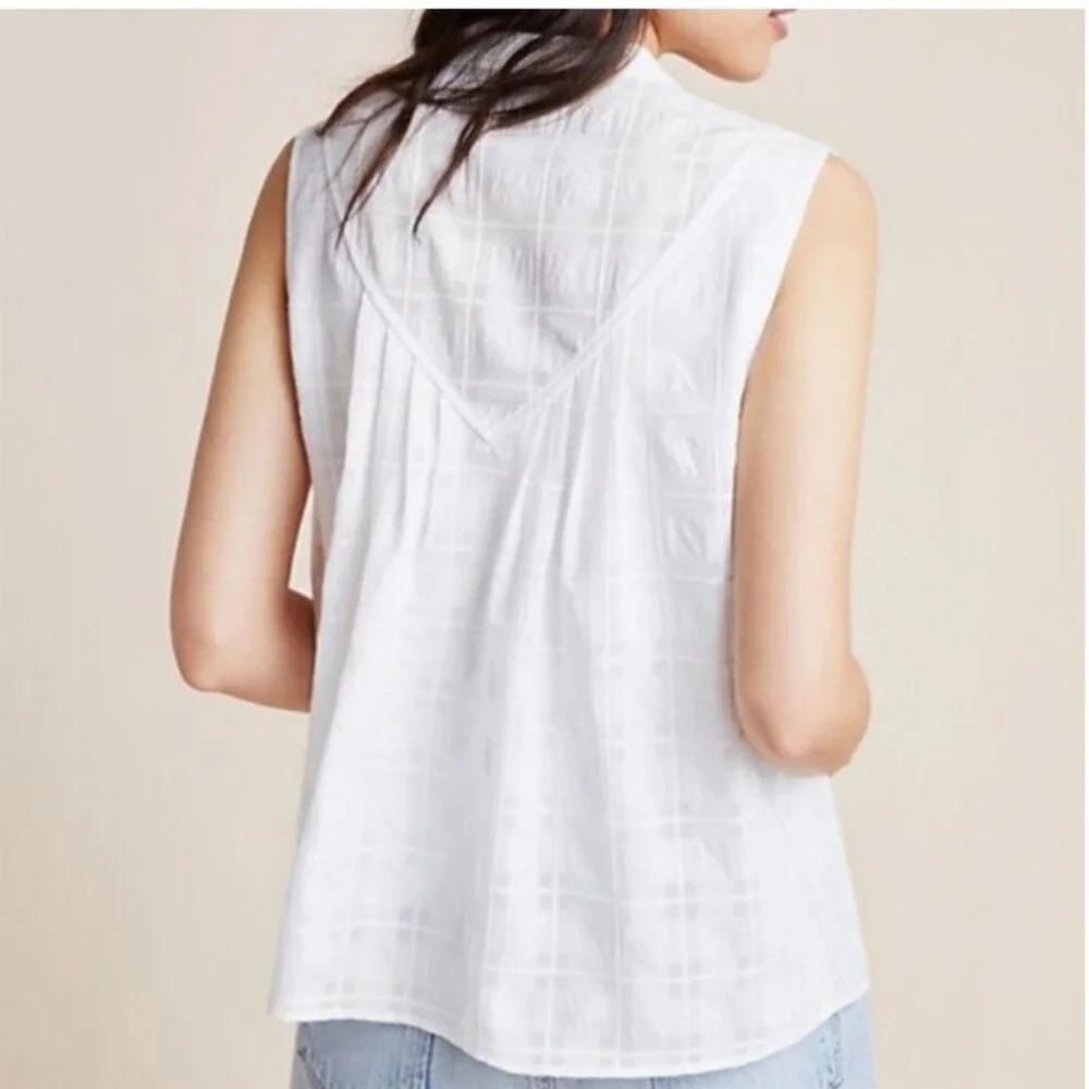 NWT Anthropologie Current Air Piper Windowpane Tank Top White Medium - Picture 2 of 9